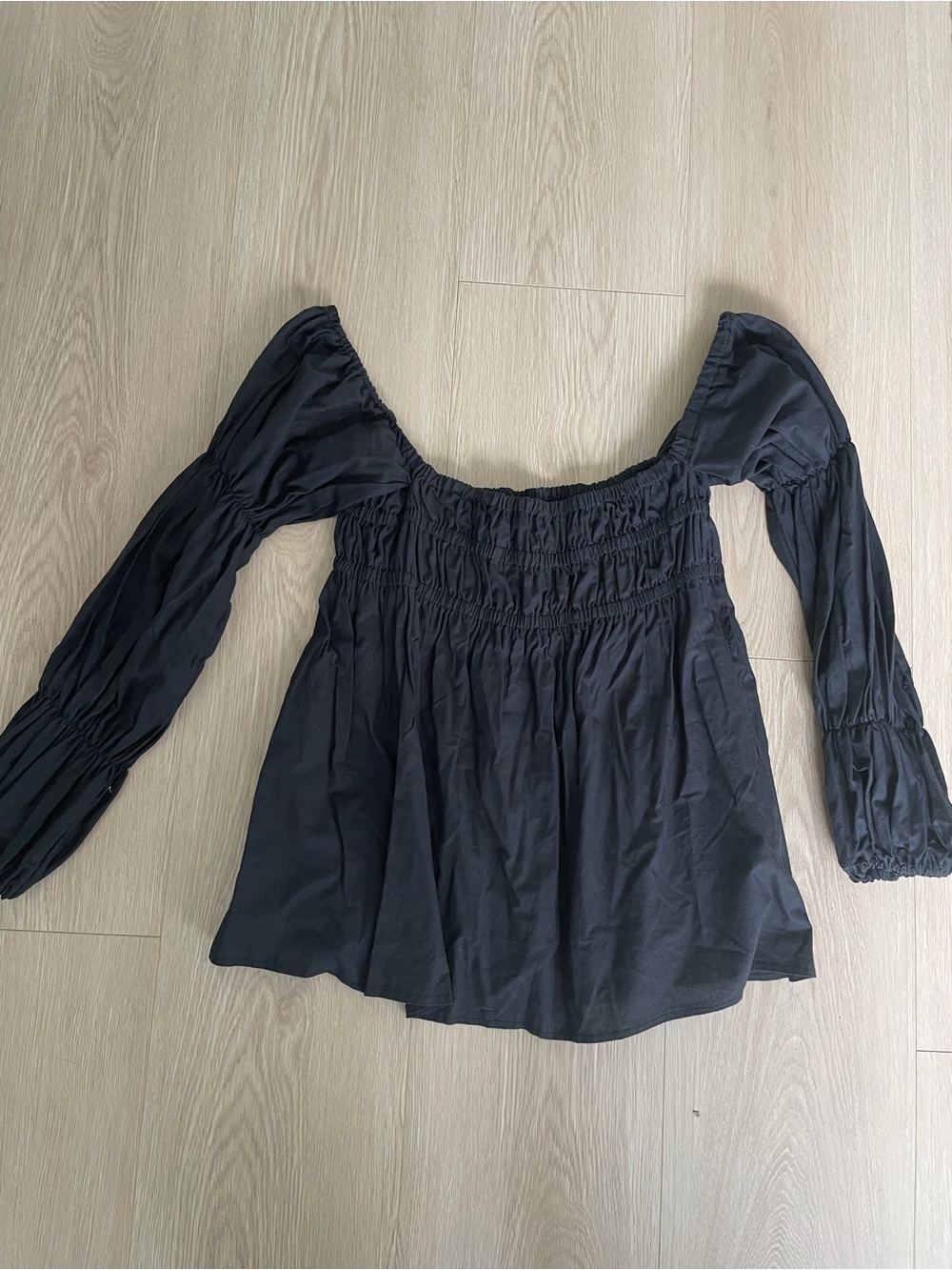 Maya Meyer Black Smocked Off the Shoulder Top